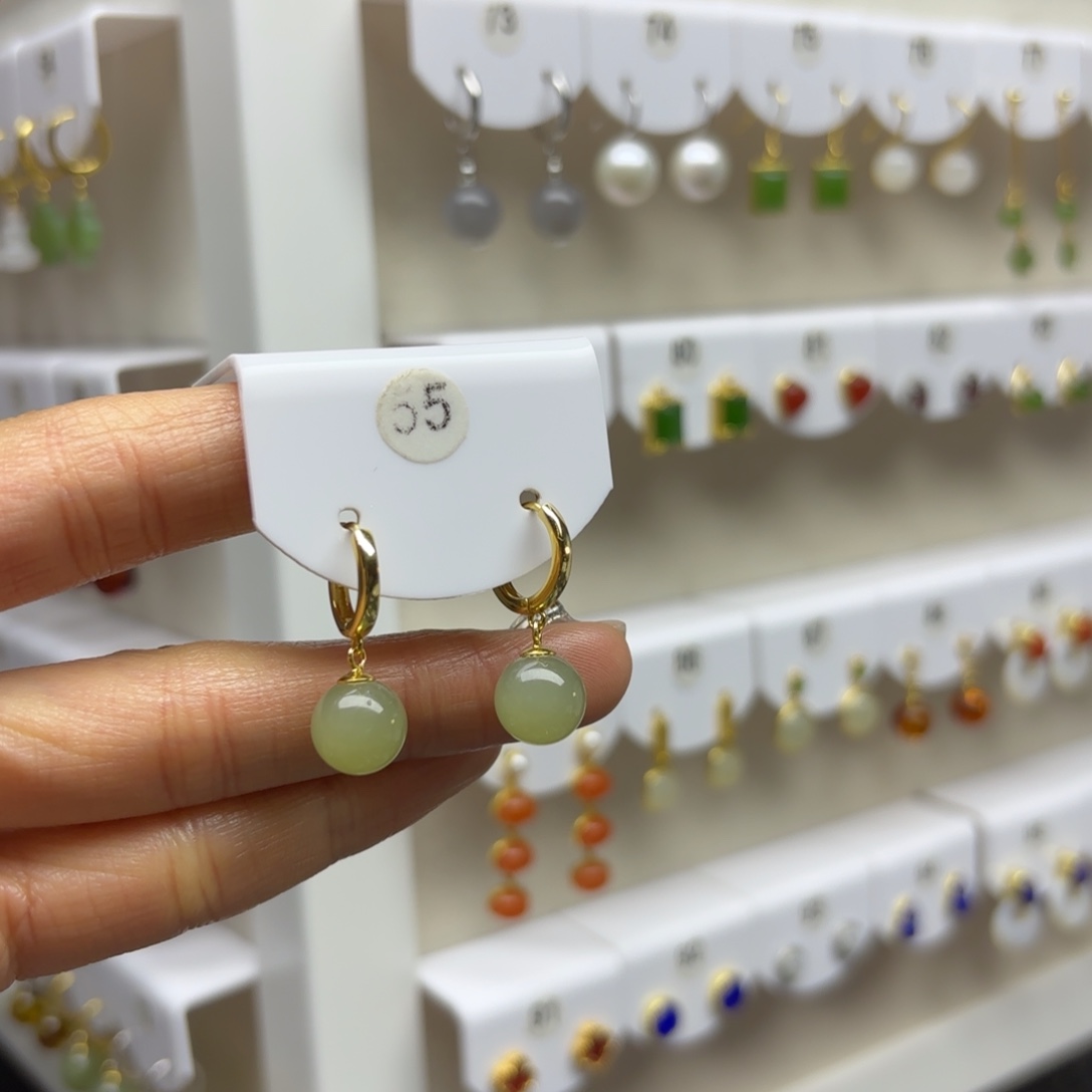 和田玉银S925镶嵌耳饰