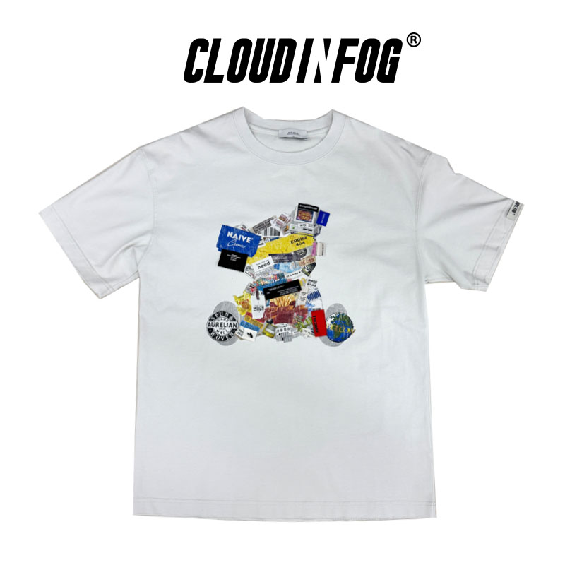 【CIF 25SS新款短袖】复古做旧印花小熊街头潮牌标签圆领短袖T恤