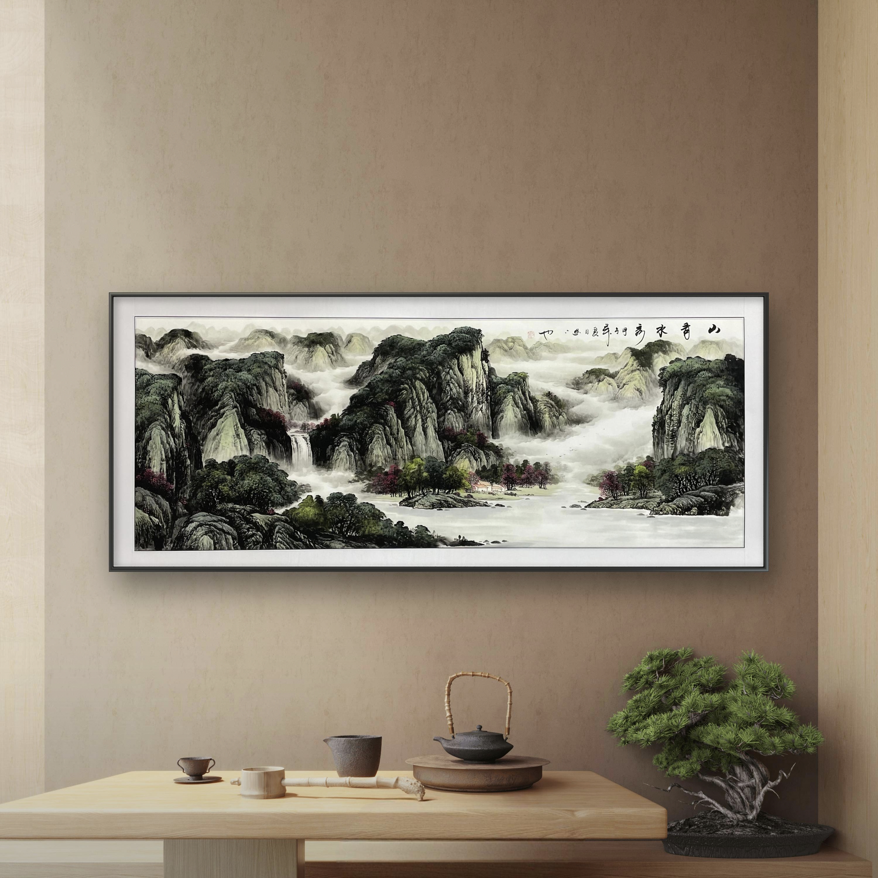 国画《山清水秀》竖幅尺寸210*80适合悬挂玄关茶室客厅书房办公室