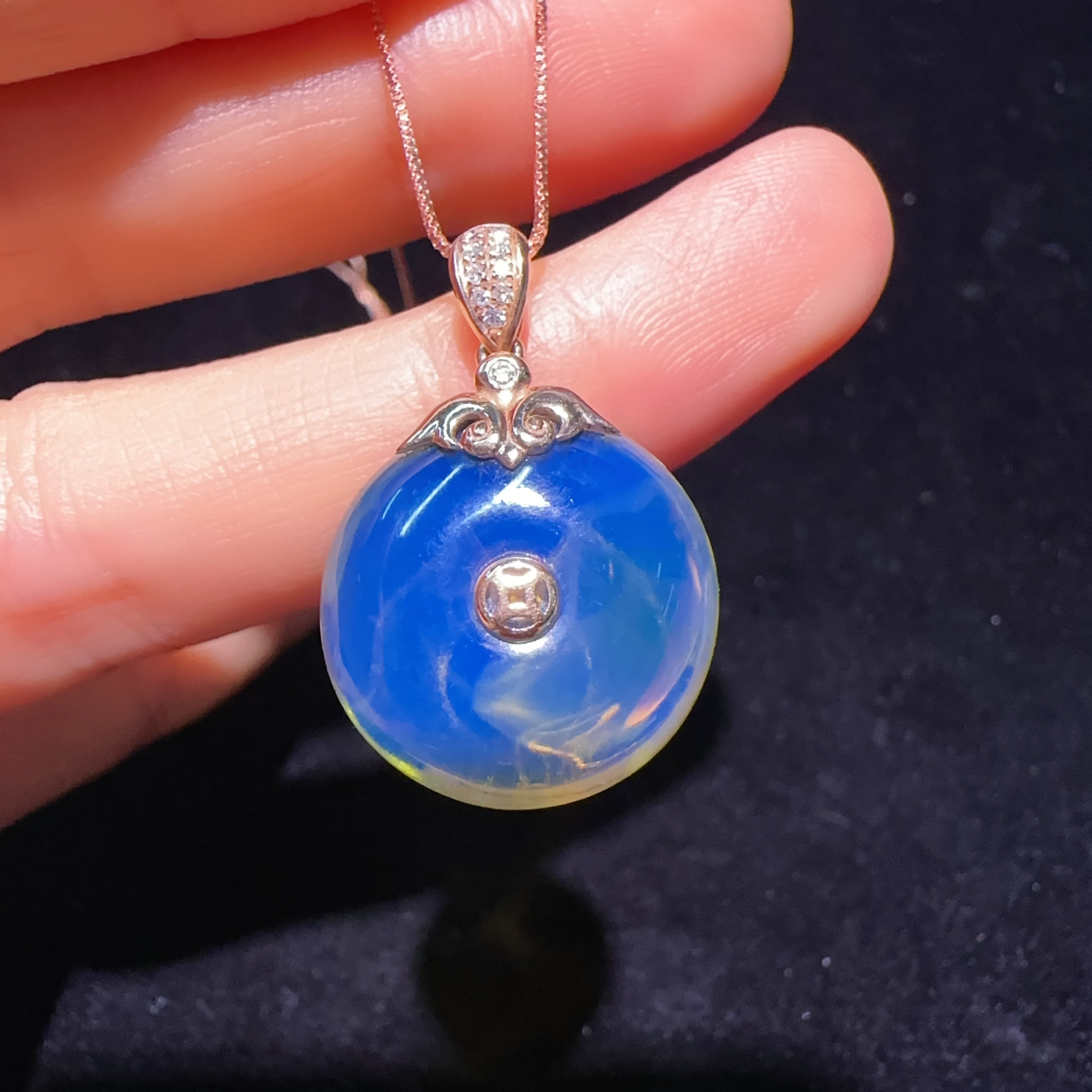 多米尼加蓝珀平安扣吊坠项链女款