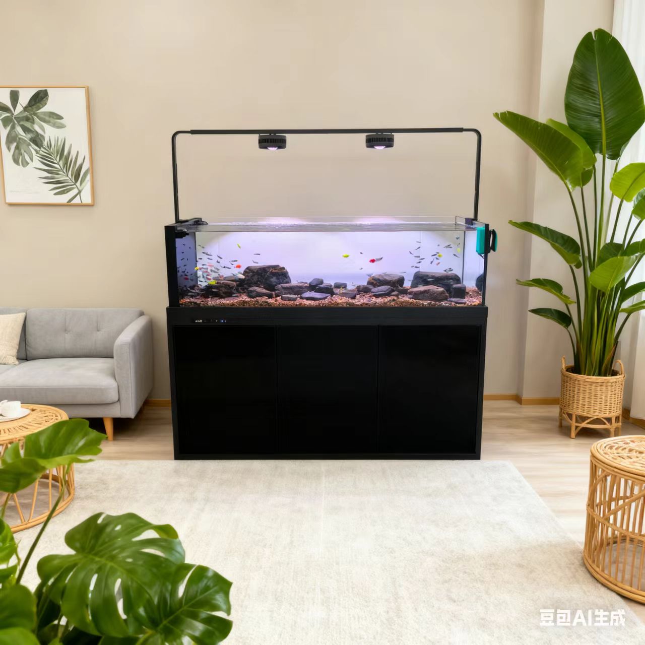 极窄溪流缸金晶超白玻璃干湿分离底滤家用客厅生态造景鱼缸