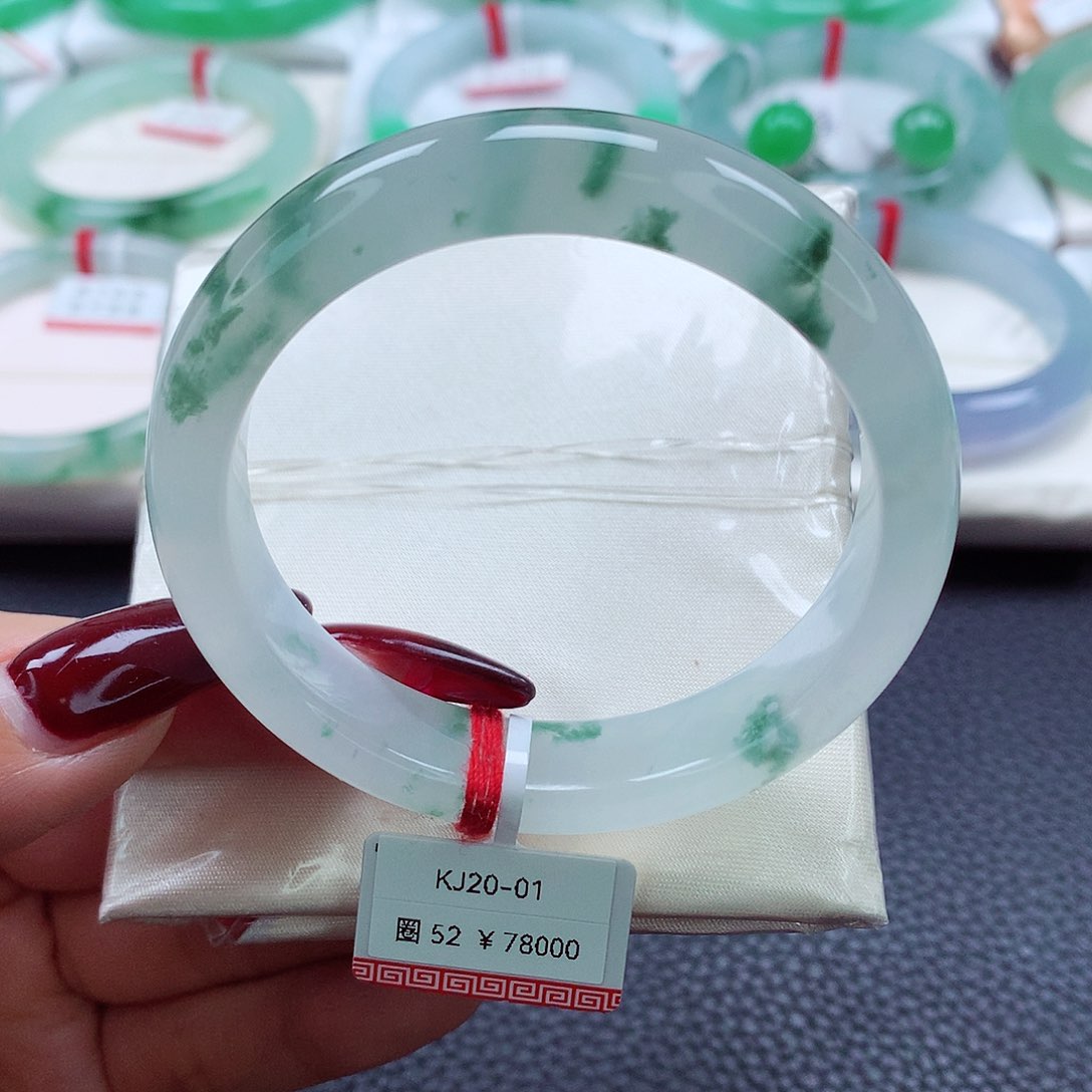 翡翠手镯未镶嵌51.52.53白冰绿飘花 高品质 