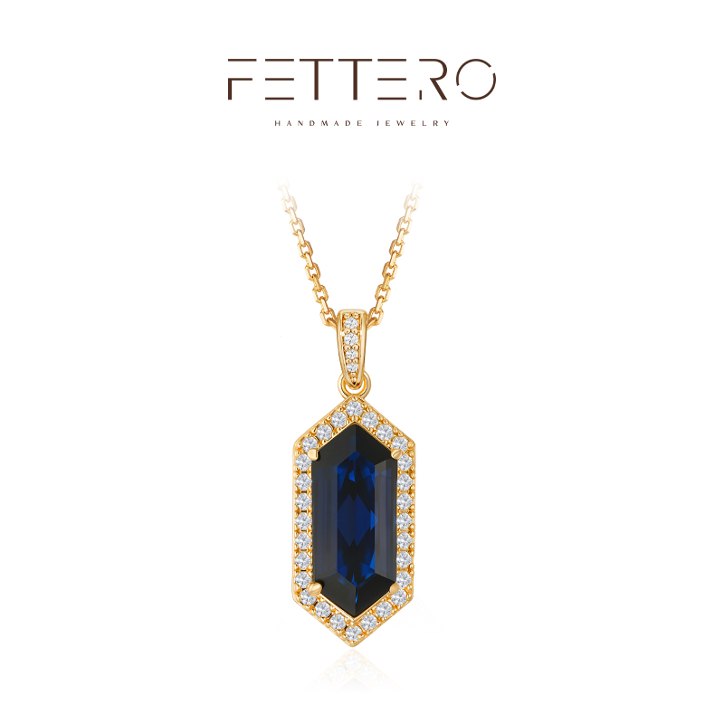 fettero 铜合金项链 【金色蓝锆棱形竖条项链】气质轻奢镶嵌