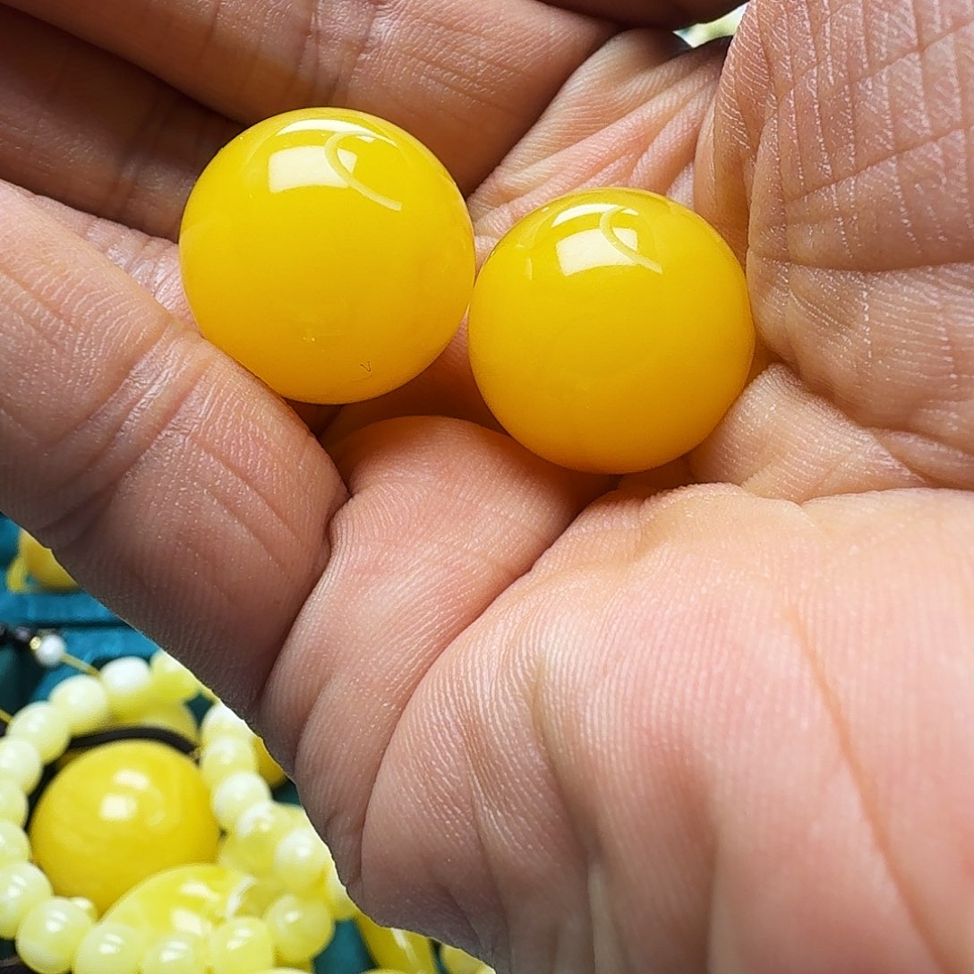 蜜蜡珠宝奇石未镶嵌焦皮橘黄单珠20m