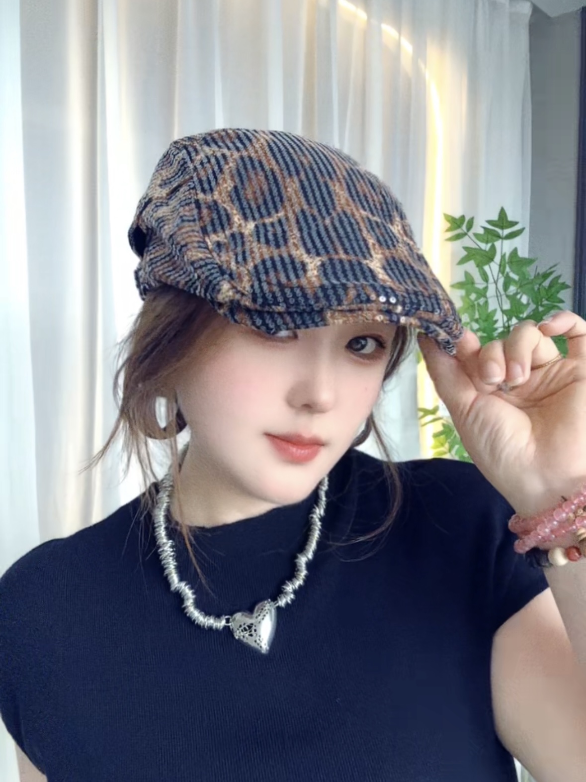 潮酷复古豹纹前进帽春夏美式百搭鸭舌帽早秋时髦贝雷帽