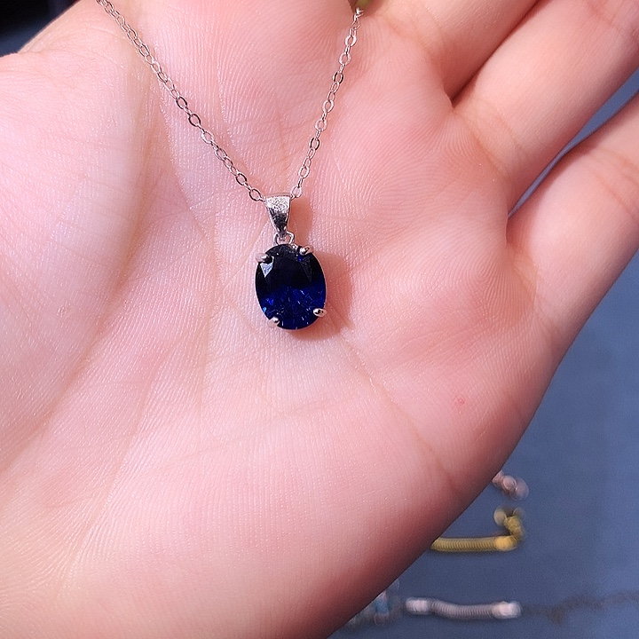 蓝宝石吊坠(赠链)银S925镶嵌