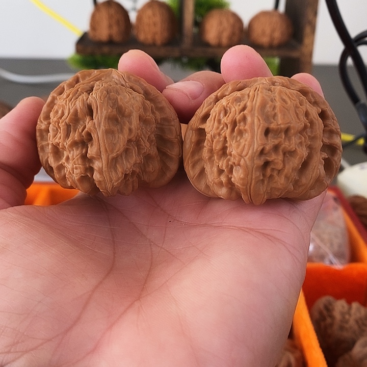 文玩核桃把件红皮果骨质好一白狮子