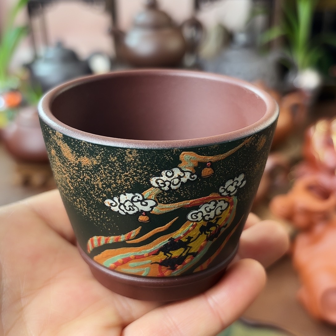 紫砂茶壶主人杯紫泥100cc