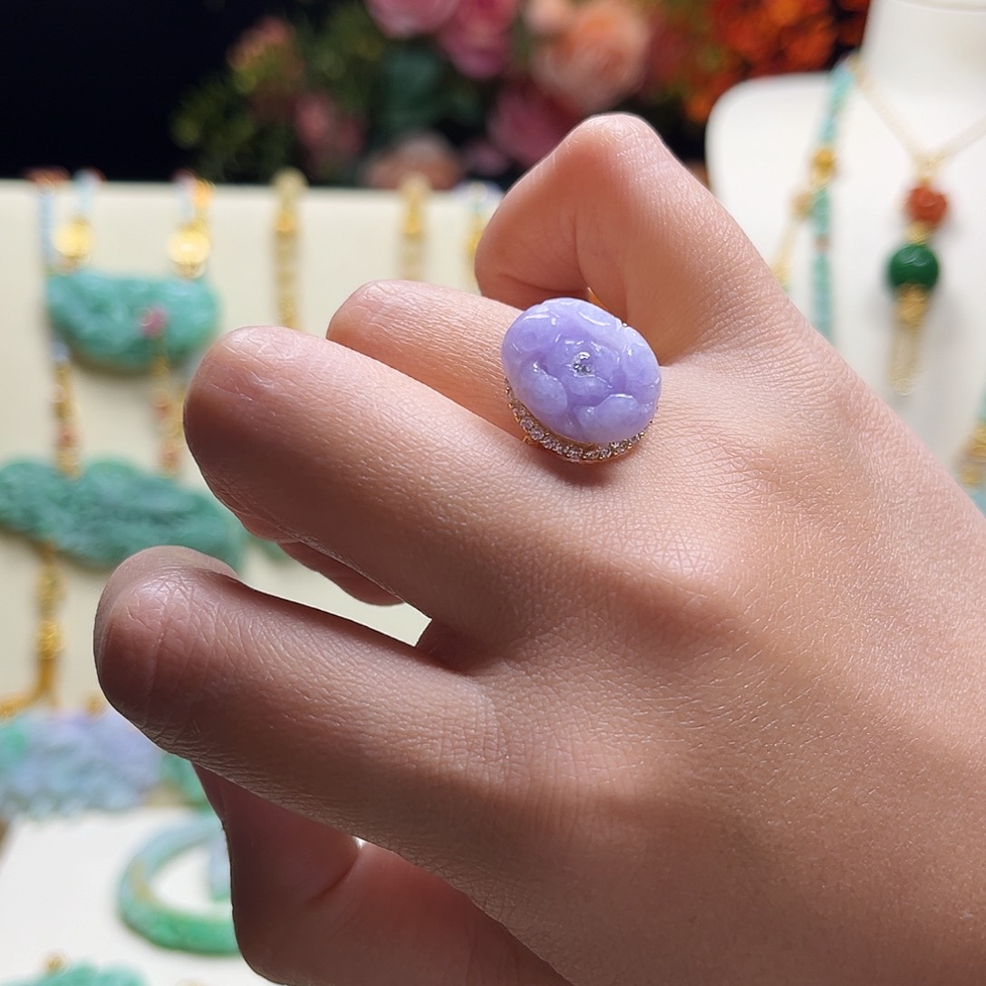 翡翠颈饰银S925镶嵌妖紫牡丹