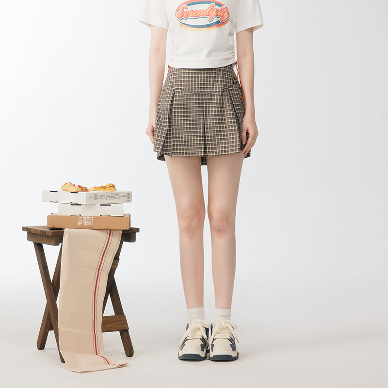 D-HARRY/迪迪加秋冬气质高腰运动格纹百褶半身裙DD233M61890