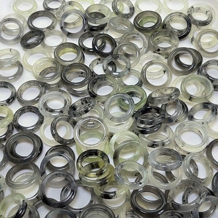 天然岫玉戒指玉石戒圈水墨飘花直播间选购私拍乱拍随机发货一个