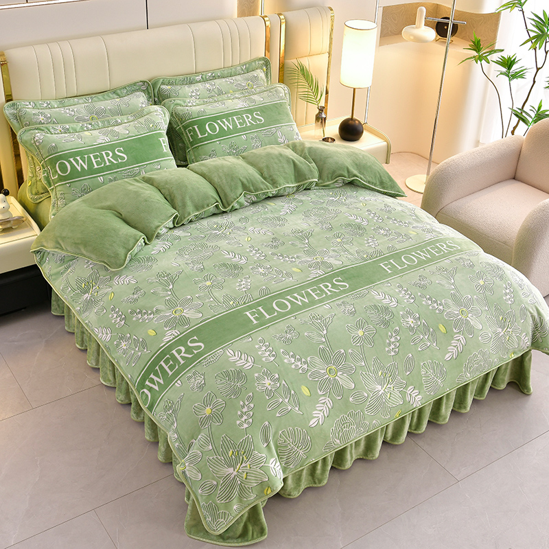 牛奶绒加厚四件套床上用品绒被加绒防静电印花高级感毛绒双面绒被