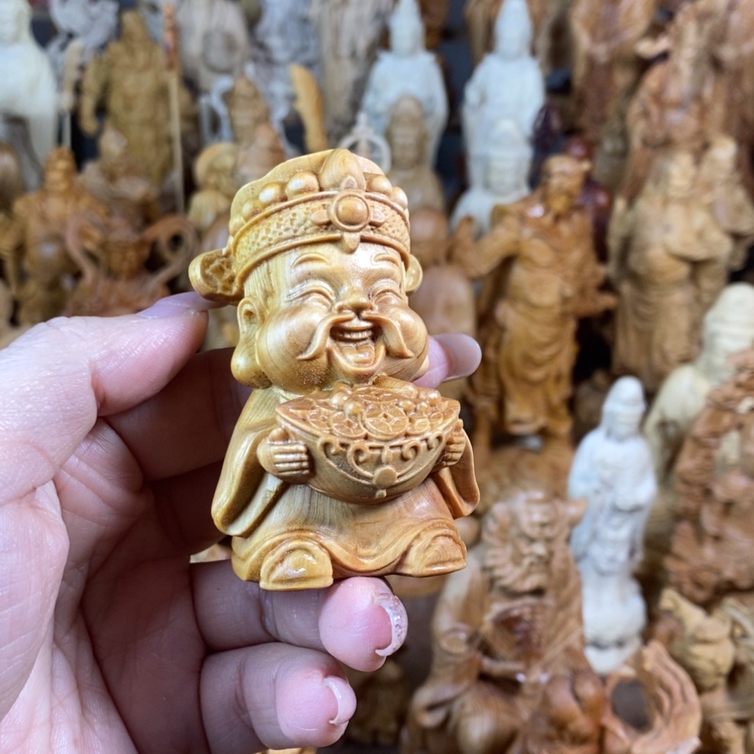 木崖柏7高小财神车载摆件