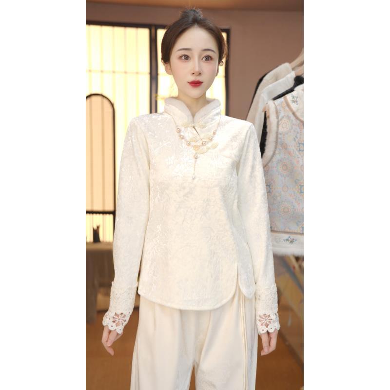 秋冬季新款中式提花精致百搭上衣拼接水貂毛FB2510311