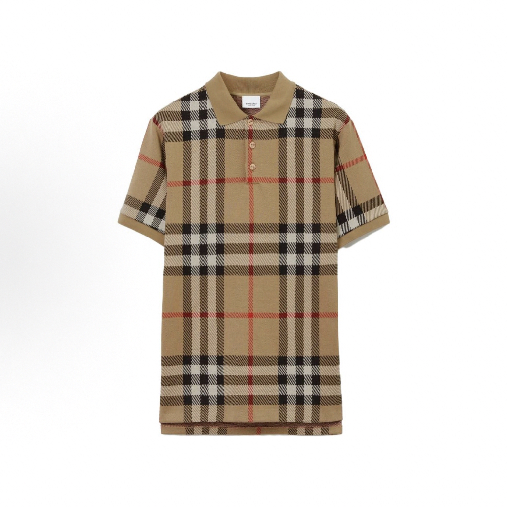 99新 BURBERRY/博柏利 格纹提花直筒短袖Polo衫/M码/B01895 