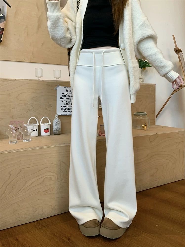 25058女款冬季加绒加厚高腰窄版休闲阔腿裤