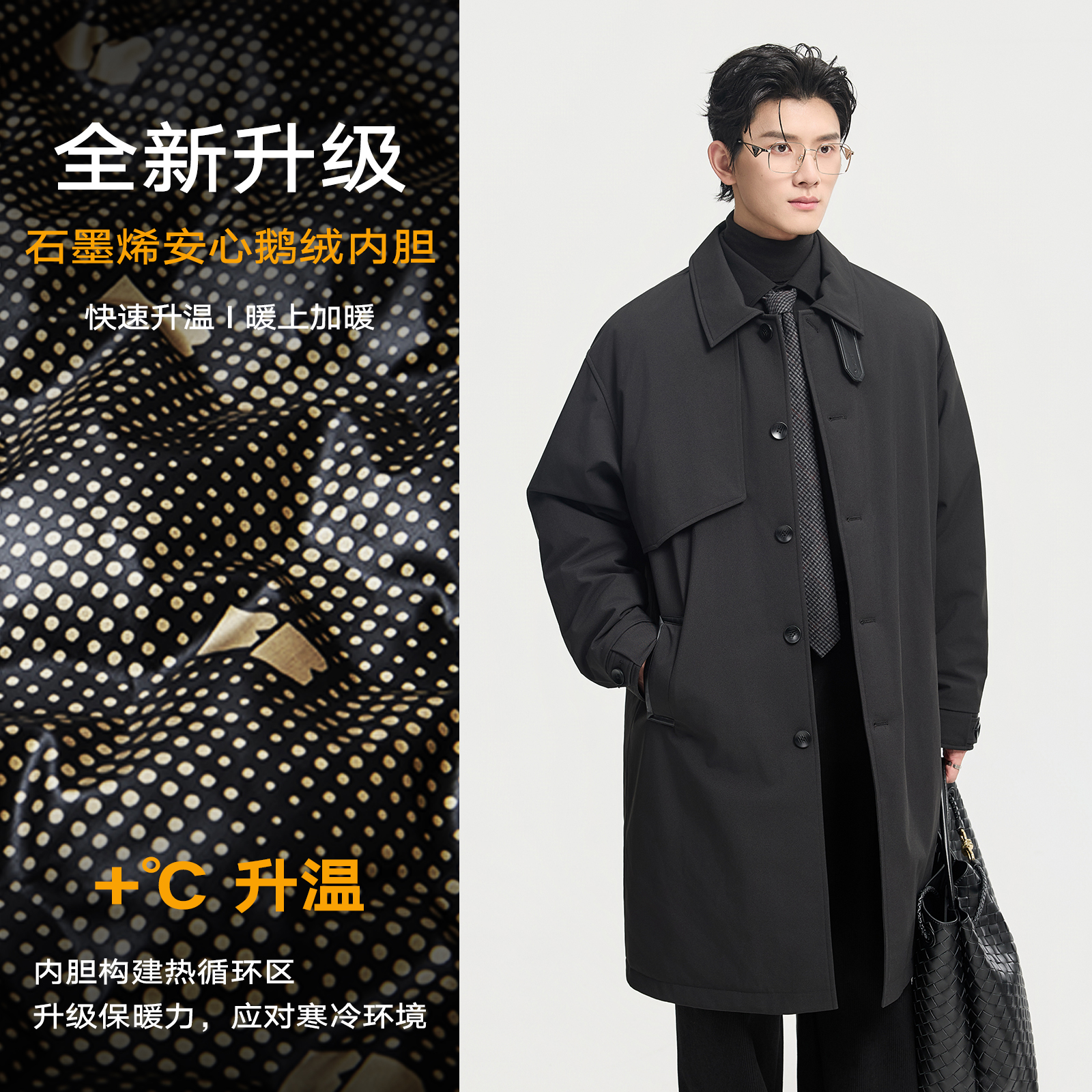 【可脱卸二合一鹅绒服】伯爵卓尔冬季派克风衣中长羽绒服男K551022