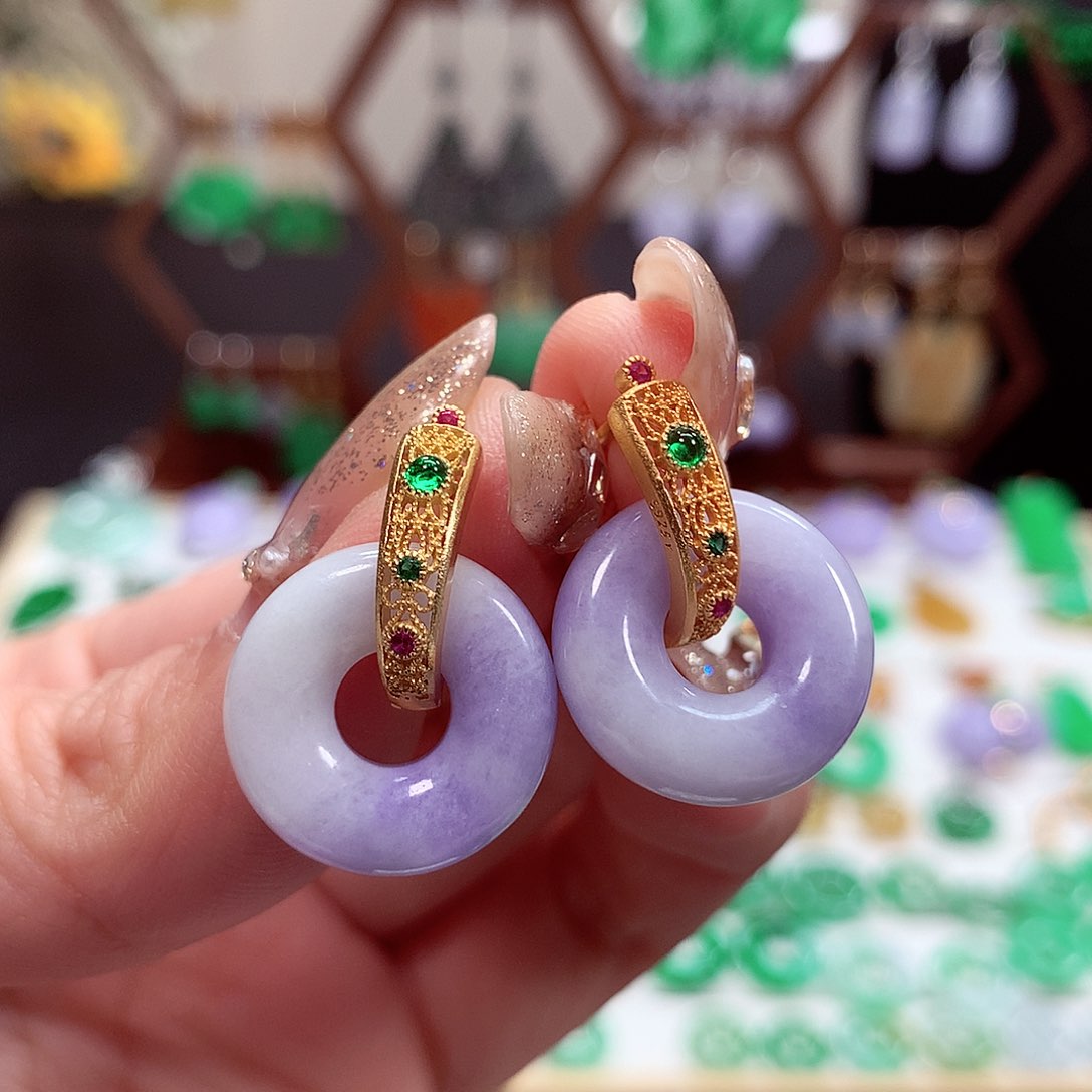 翡翠耳饰银S925镶嵌天然翡翠