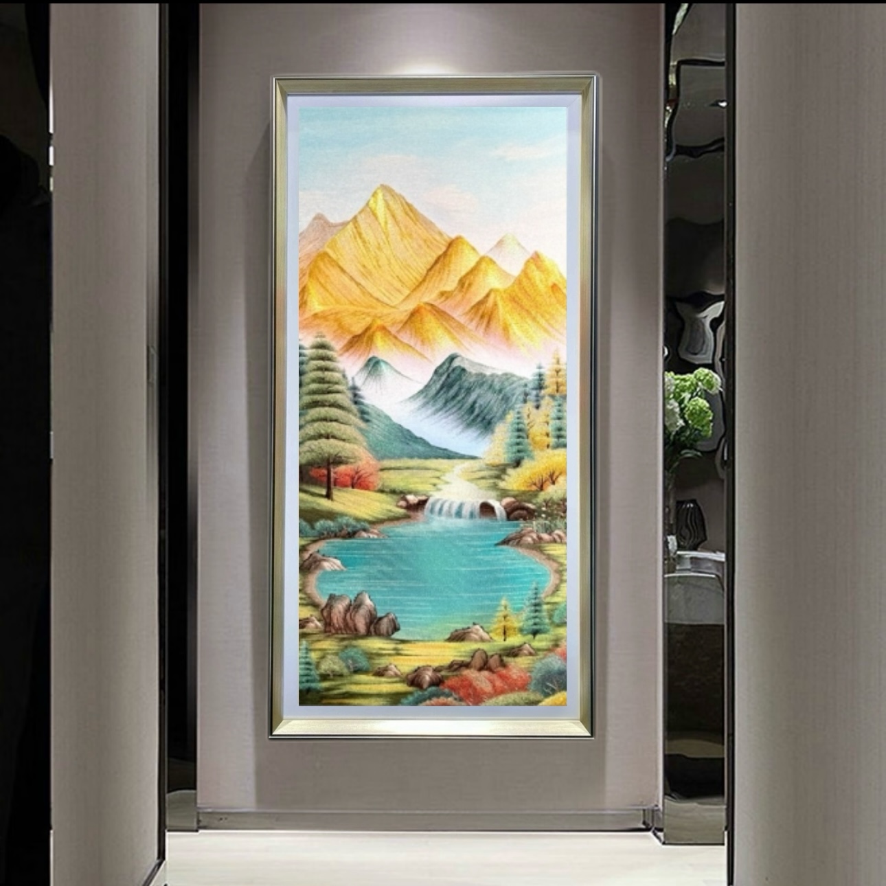 新款金山聚宝盆织锦绣玄关挂画轻奢高端装饰画客厅过道走廊挂画