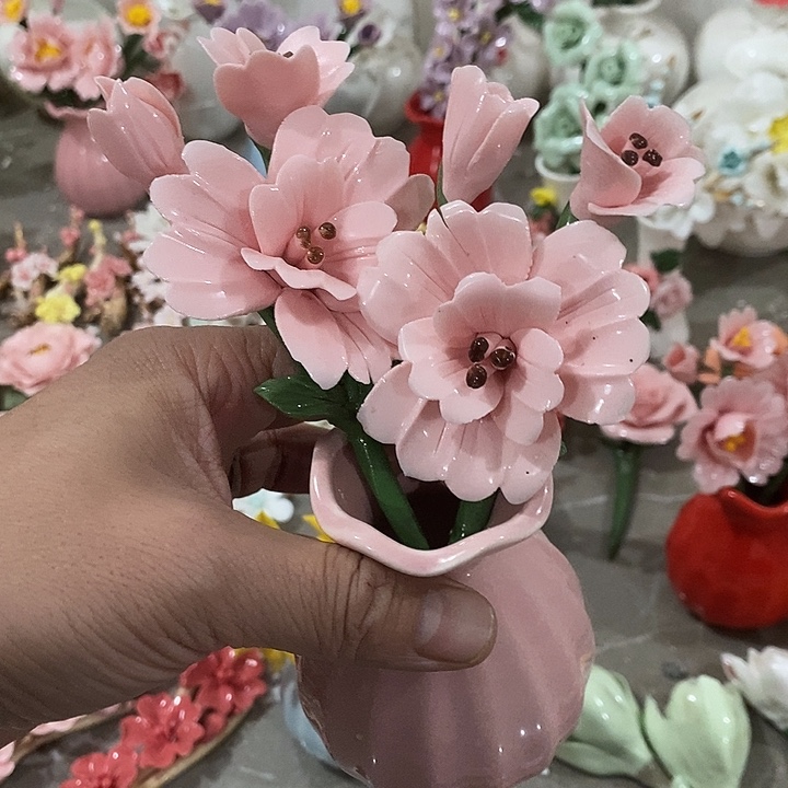 瓷片纯手工陶瓷花摆件瑕