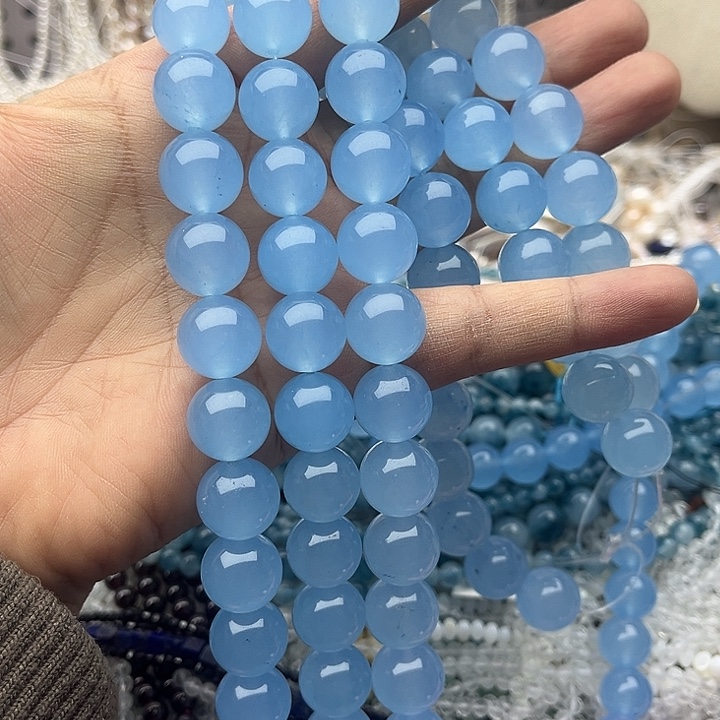 玛瑙/玉髓未镶嵌珠宝半成品一条14mm左右海蓝宝