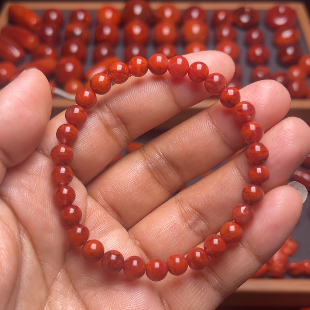 南红玛瑙配饰未镶嵌火焰纹圆珠手串卡6.2mm