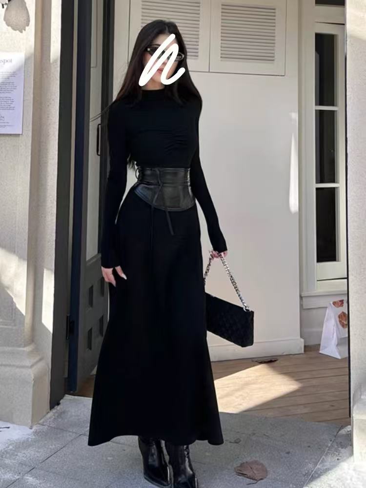 小丁 御姐设计感修身显瘦微胖小黑裙长8061/短8062