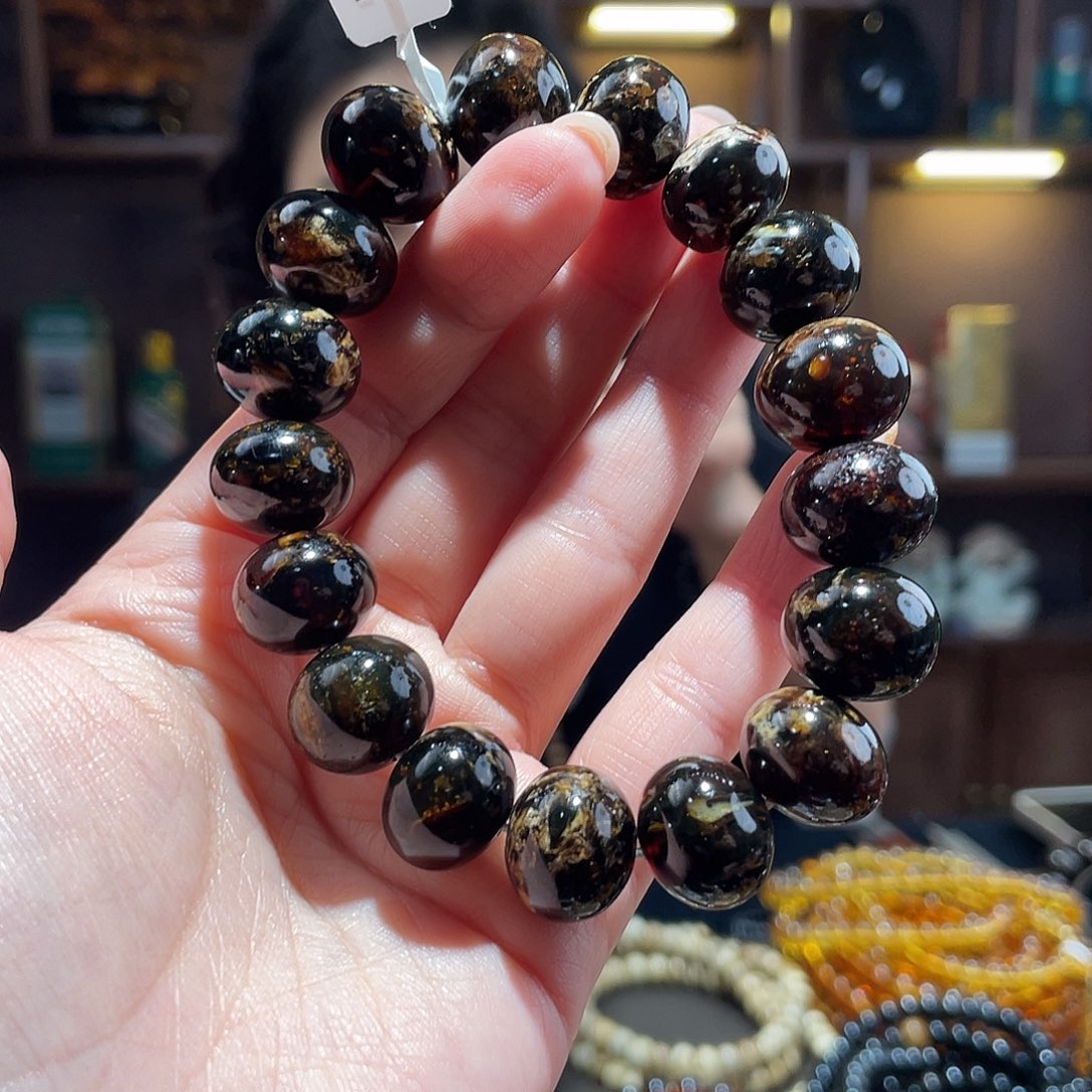 琥珀手链未镶嵌15m黑花