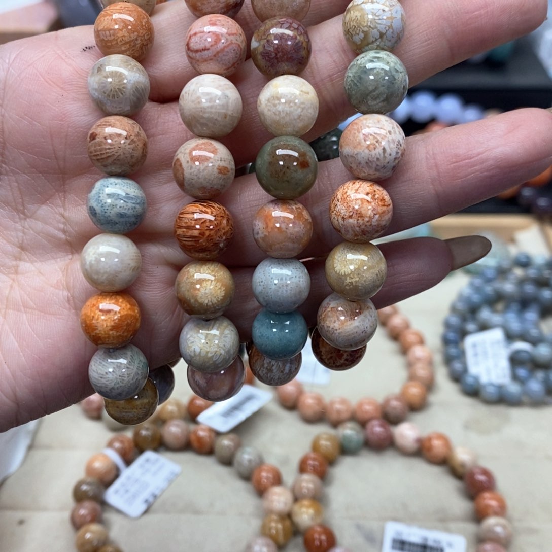 硅化珊瑚（珊瑚玉）手链未镶嵌我***肉373