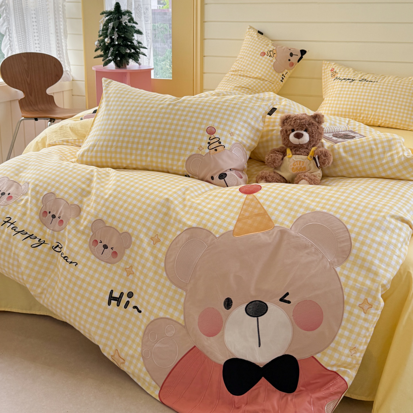 女孩纯棉绣花四件套被套单人可爱被罩儿童床上用品床笠全棉三件套