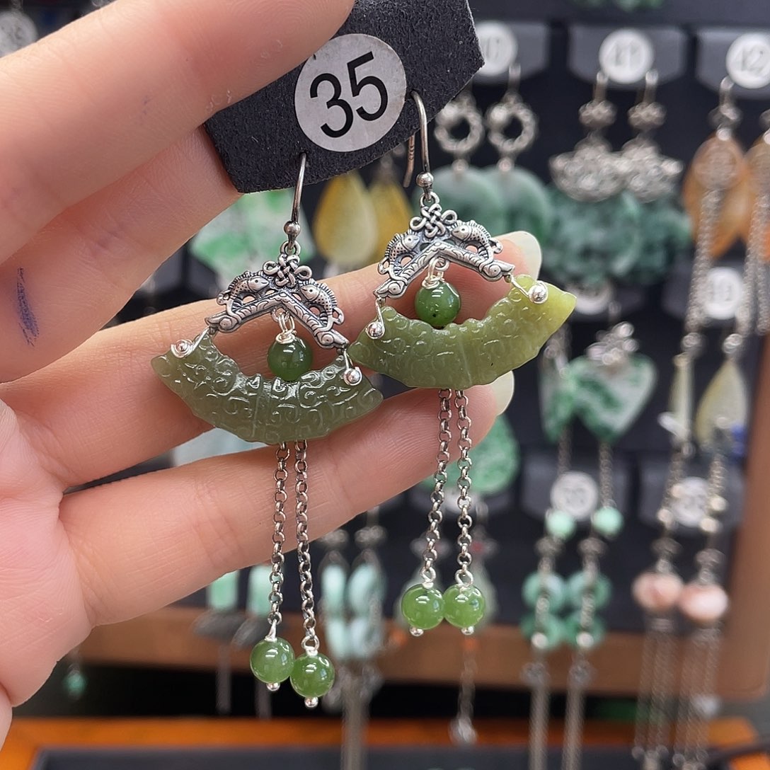 和田玉耳饰银S925镶嵌a*音952fhnnjhj