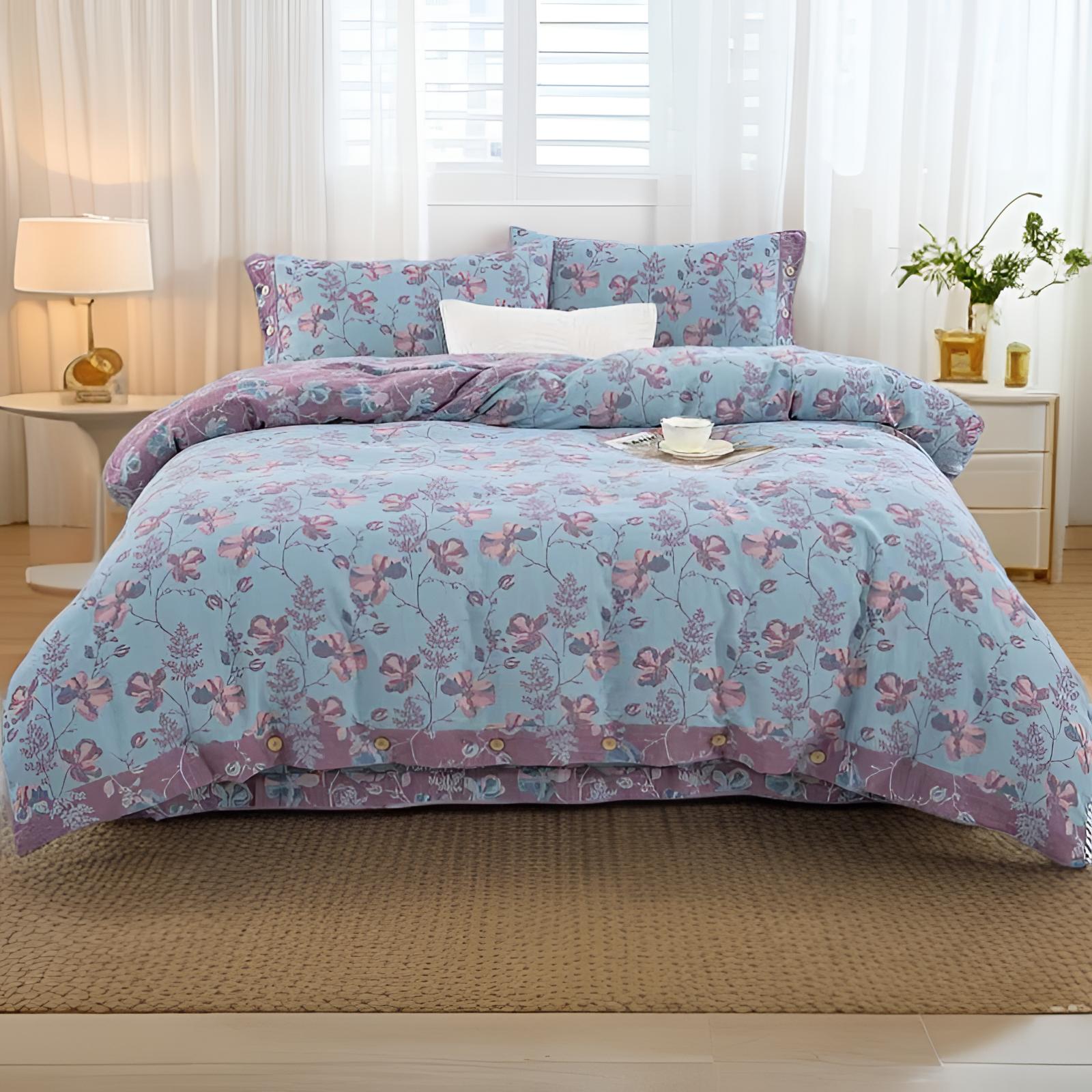 纯棉A类母婴棉纱级提花双层纱四件套双面棉被罩夏季床单床上家纺