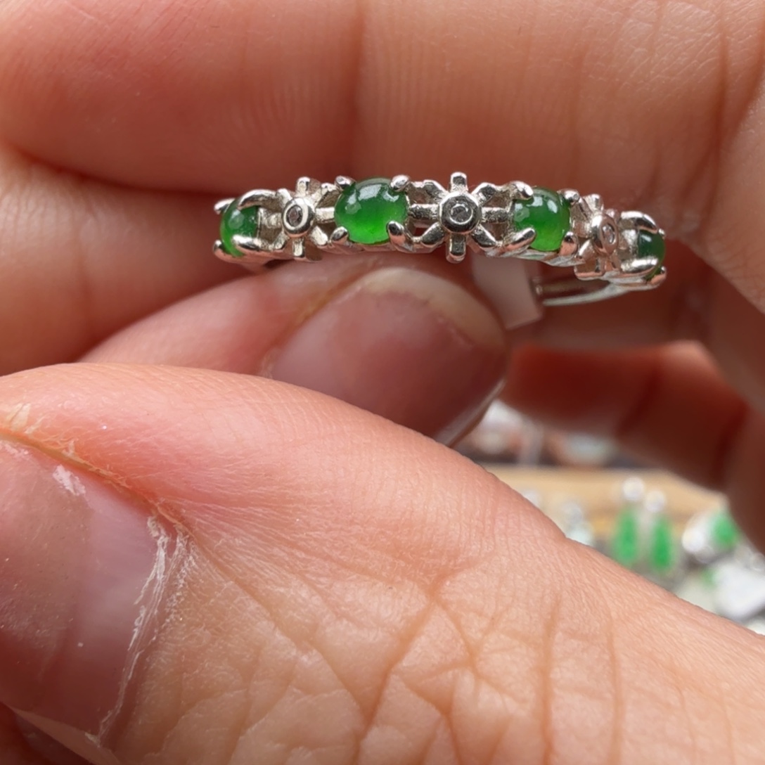 翡翠银S925镶嵌戒指8113