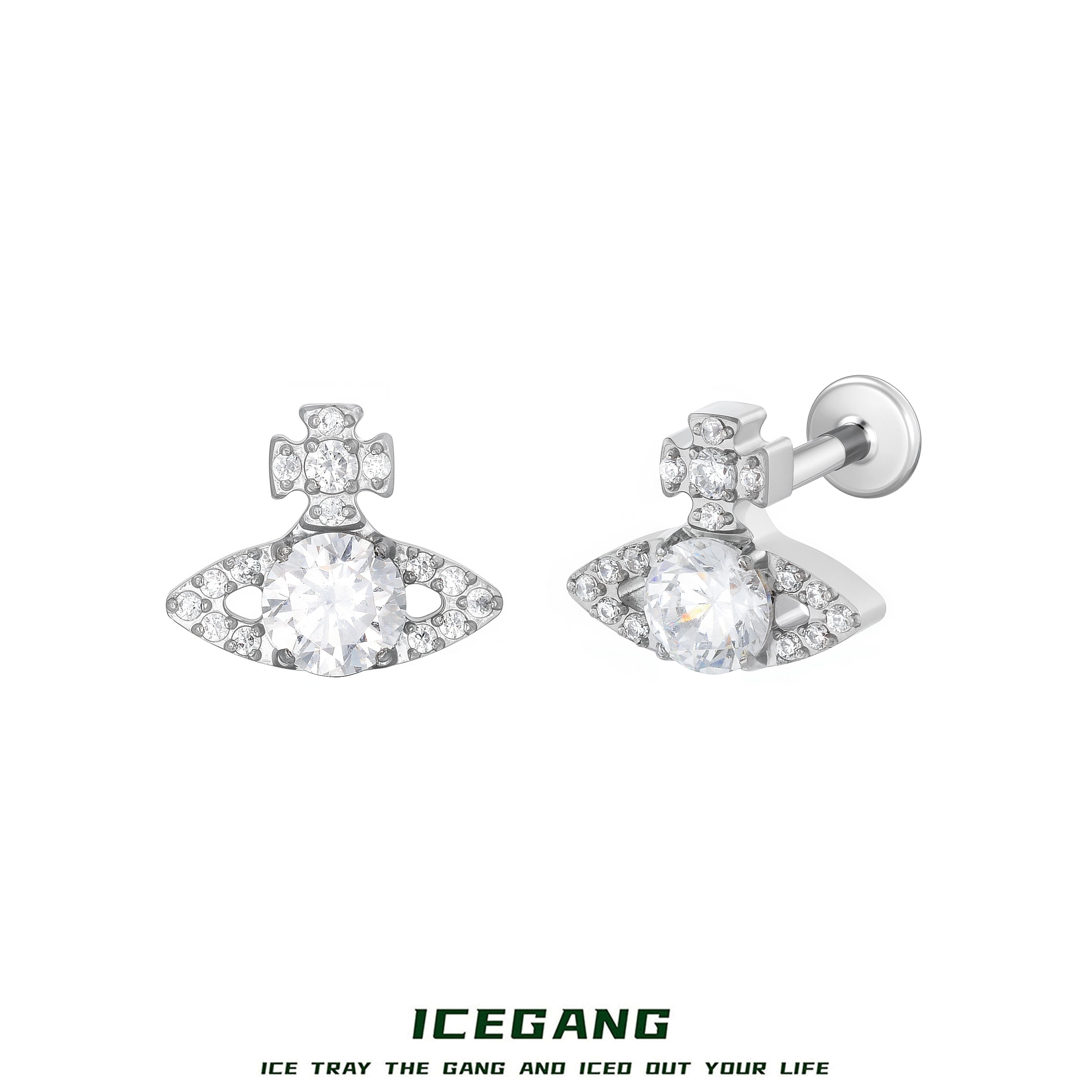 ICEGANG 钛合金莫桑石耳饰  F136钛合金满钻土星太后莫桑石耳钉