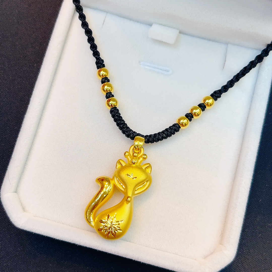 足金999狐狸吊坠编绳