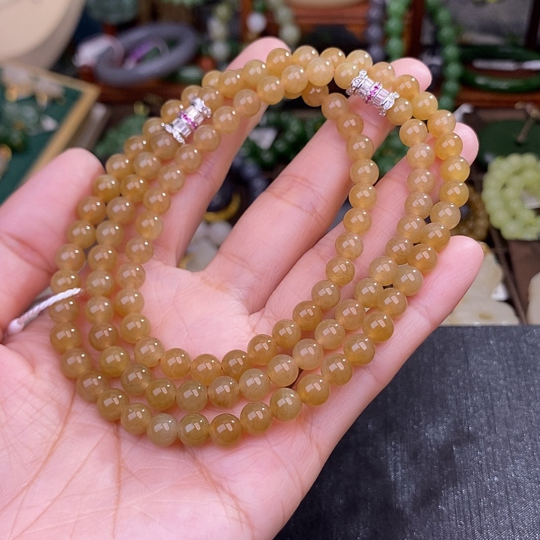 和田玉糖料脂膏级项链清货价约6MM未镶嵌