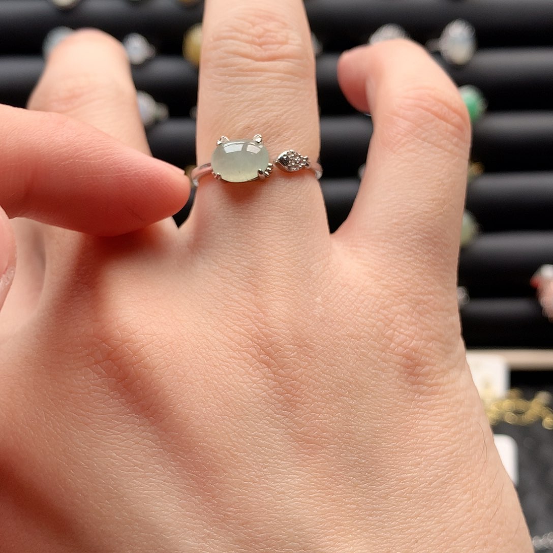 翡翠戒指银S925镶嵌0019