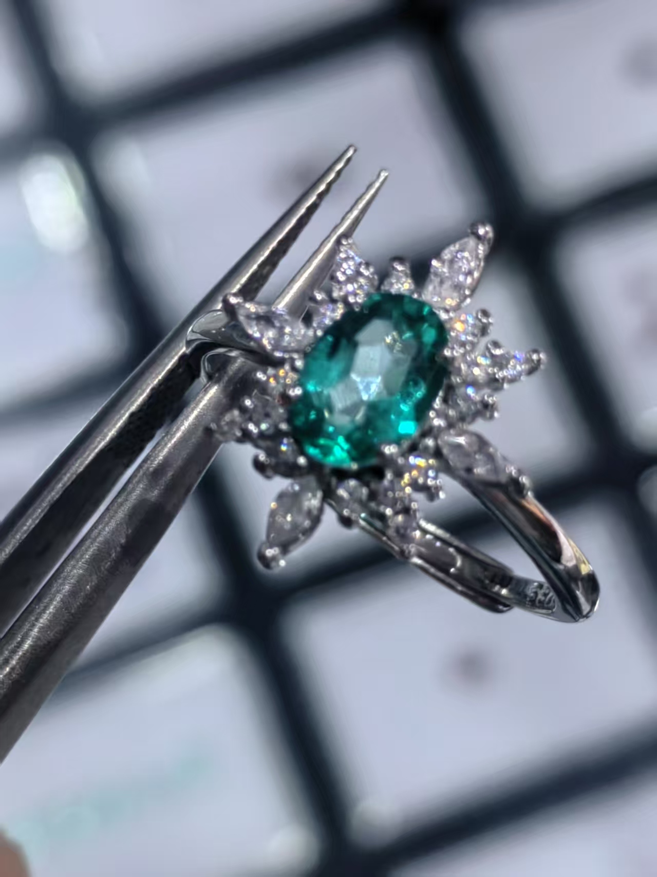 S925银镶嵌托怕石戒指