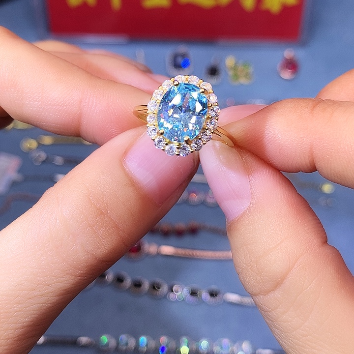 海蓝宝石戒圈银S925镶嵌