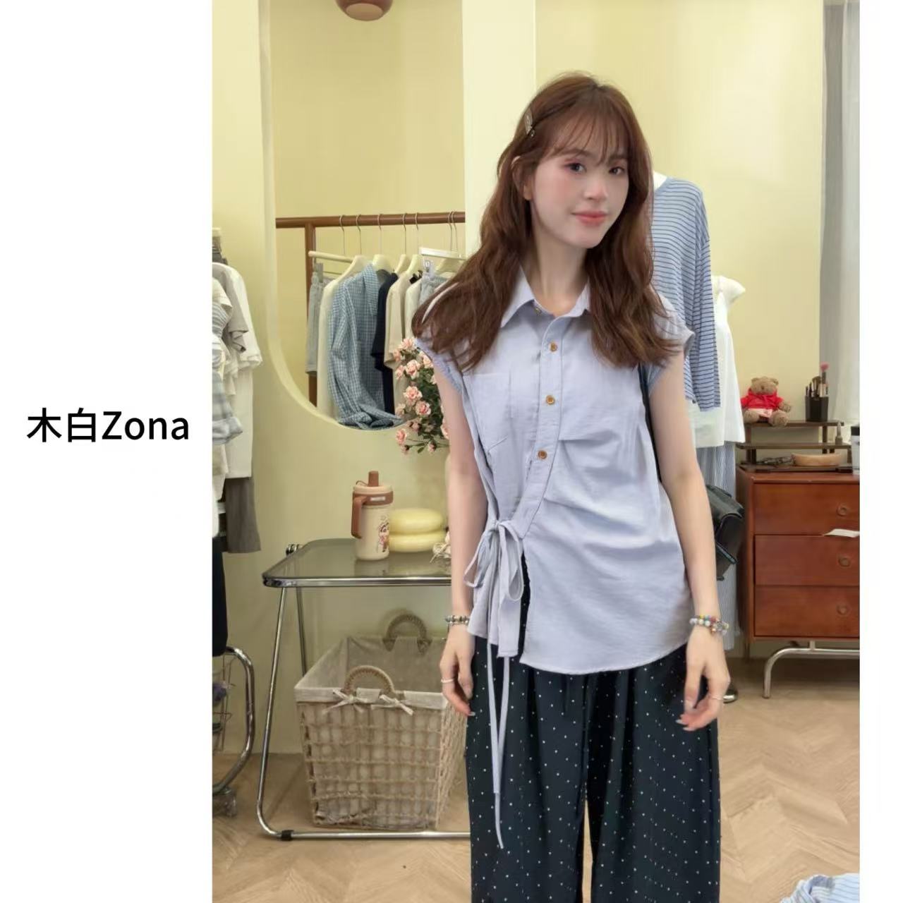 【木白】“紫色韵味”夏季新款时尚简约气质休闲甜美优雅短袖衬衫