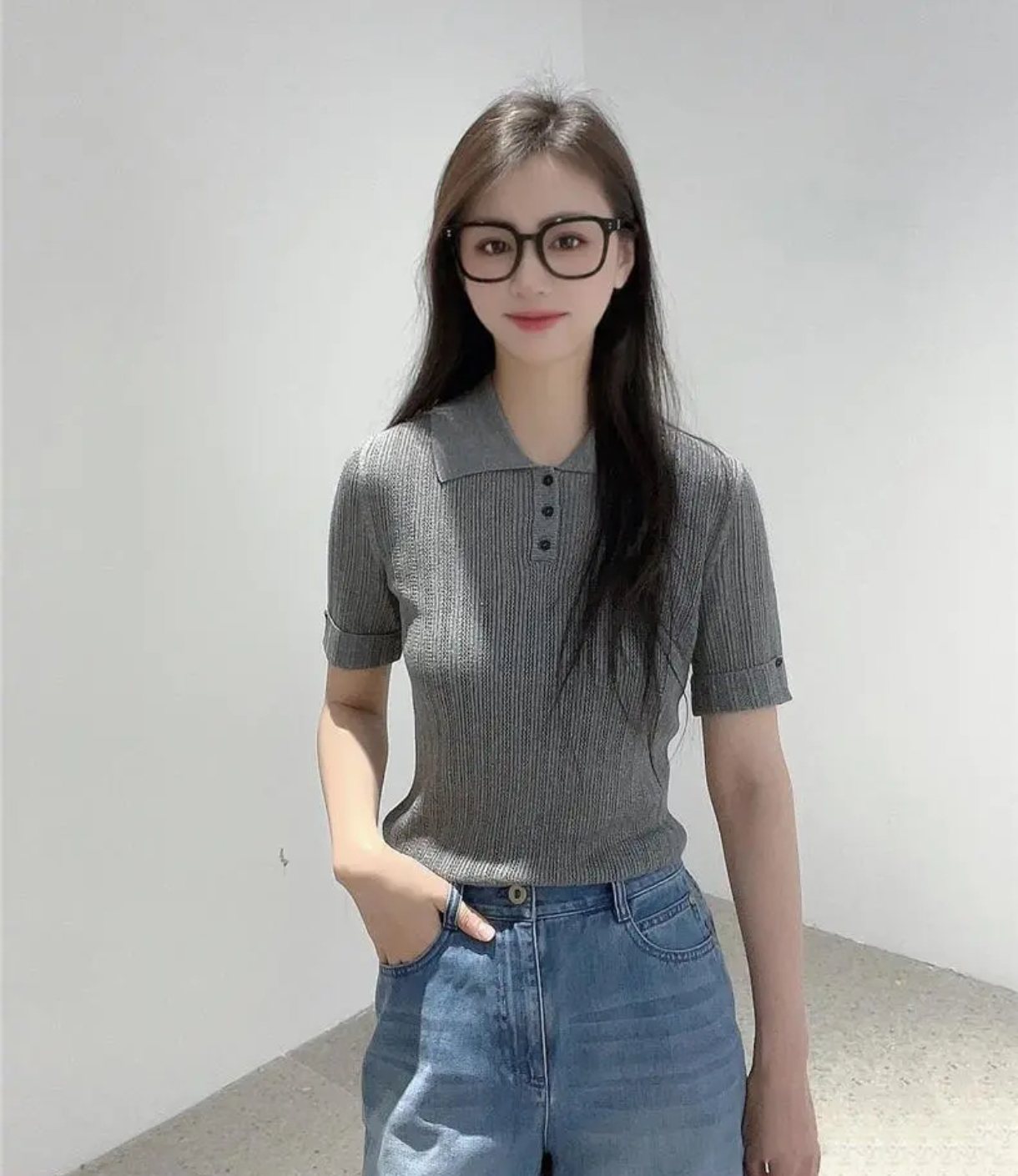 【商场同款】2025夏季新款翻领短袖T恤女修身显瘦针织打底衫138024