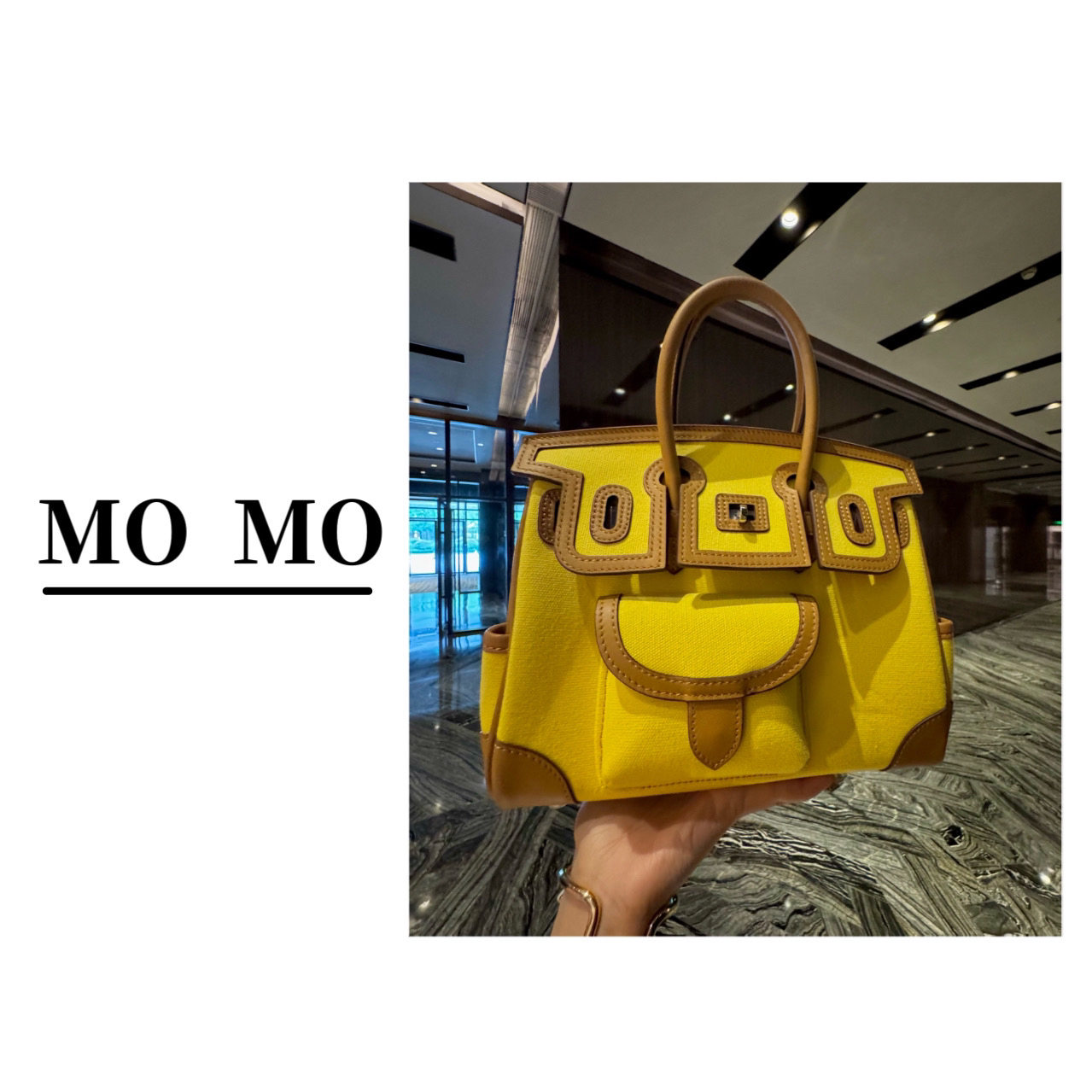 MOMO【帆布拼接凯莉包】2025新款百搭高级感手提包斜挎包时尚潮流