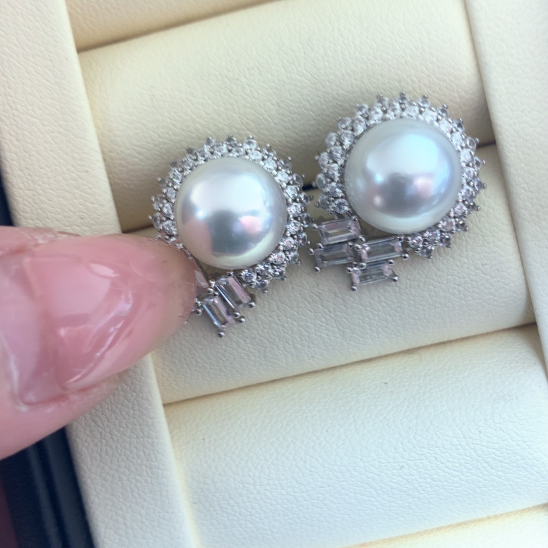 银S925镶嵌海水珍珠耳饰