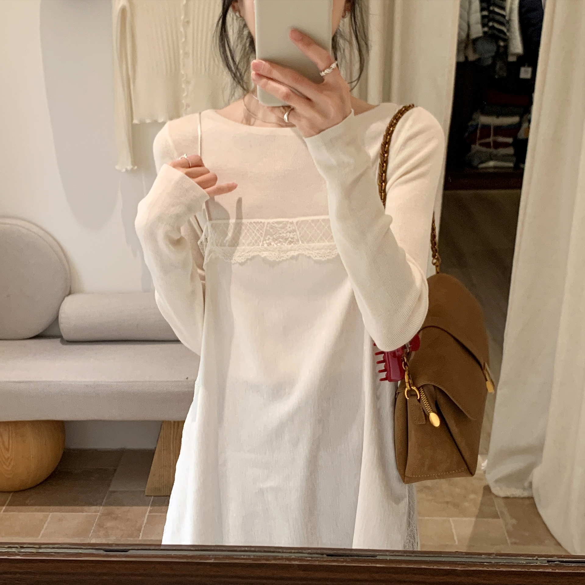 韩系白色长袖套头针织衫女2025冬新轻熟风简约时尚气质上衣