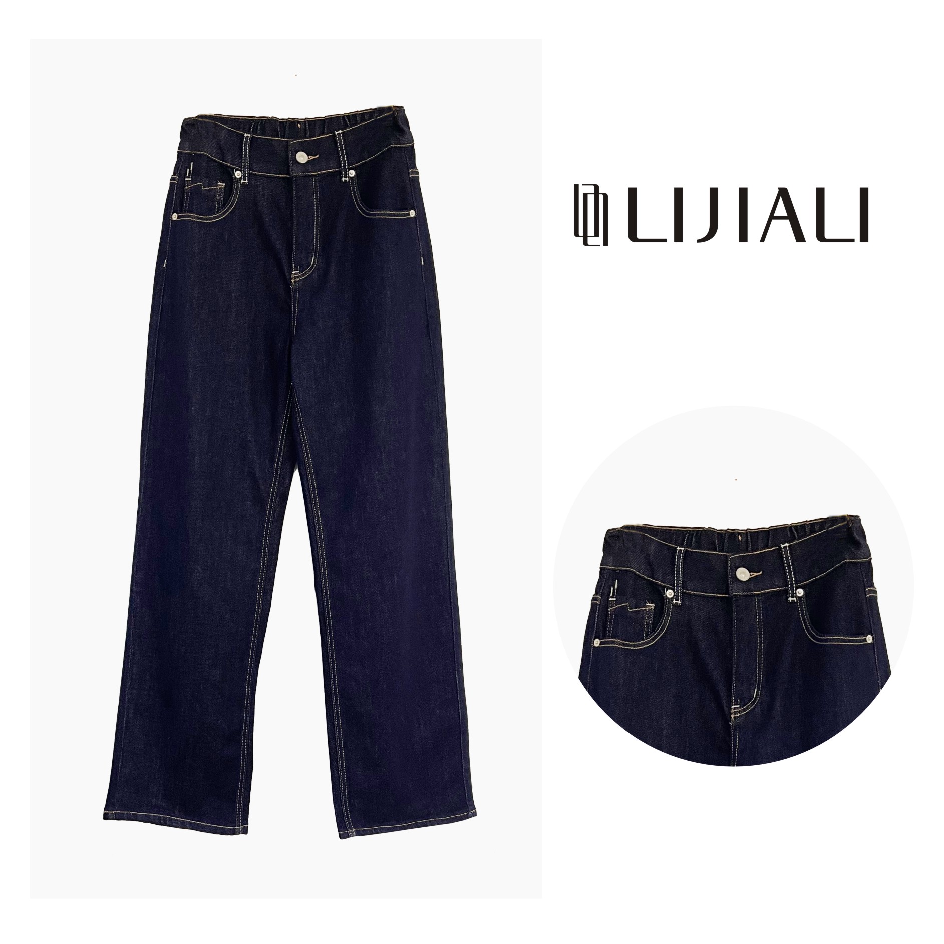 LIJIALI/莉佳丽--2025春装新款大码女装直筒时尚复古水洗牛仔裤