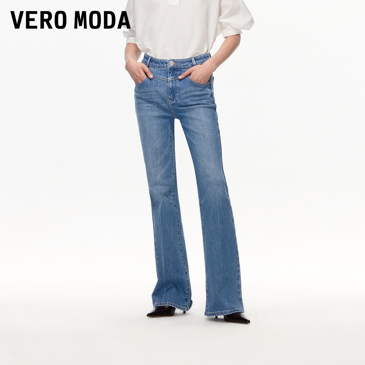 Vero Moda牛仔裤女含棉复古显高显瘦微喇裤老钱风流光风百搭洋气