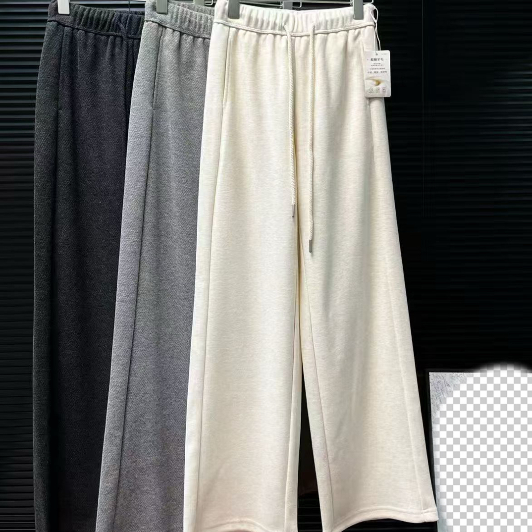 百搭修身显瘦松紧腰直筒阔腿休闲裤