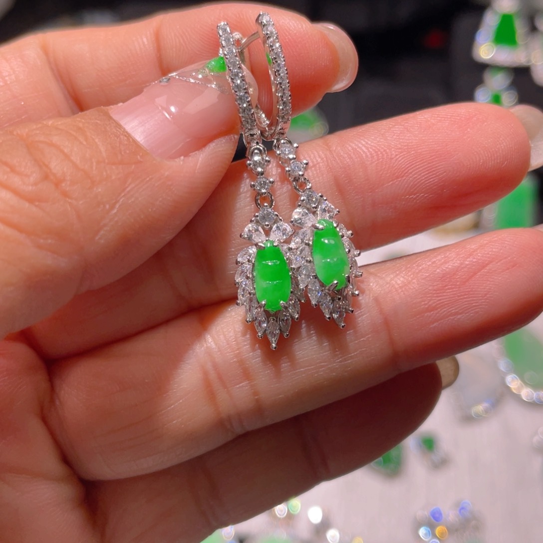 翡翠耳饰银S925镶嵌精品