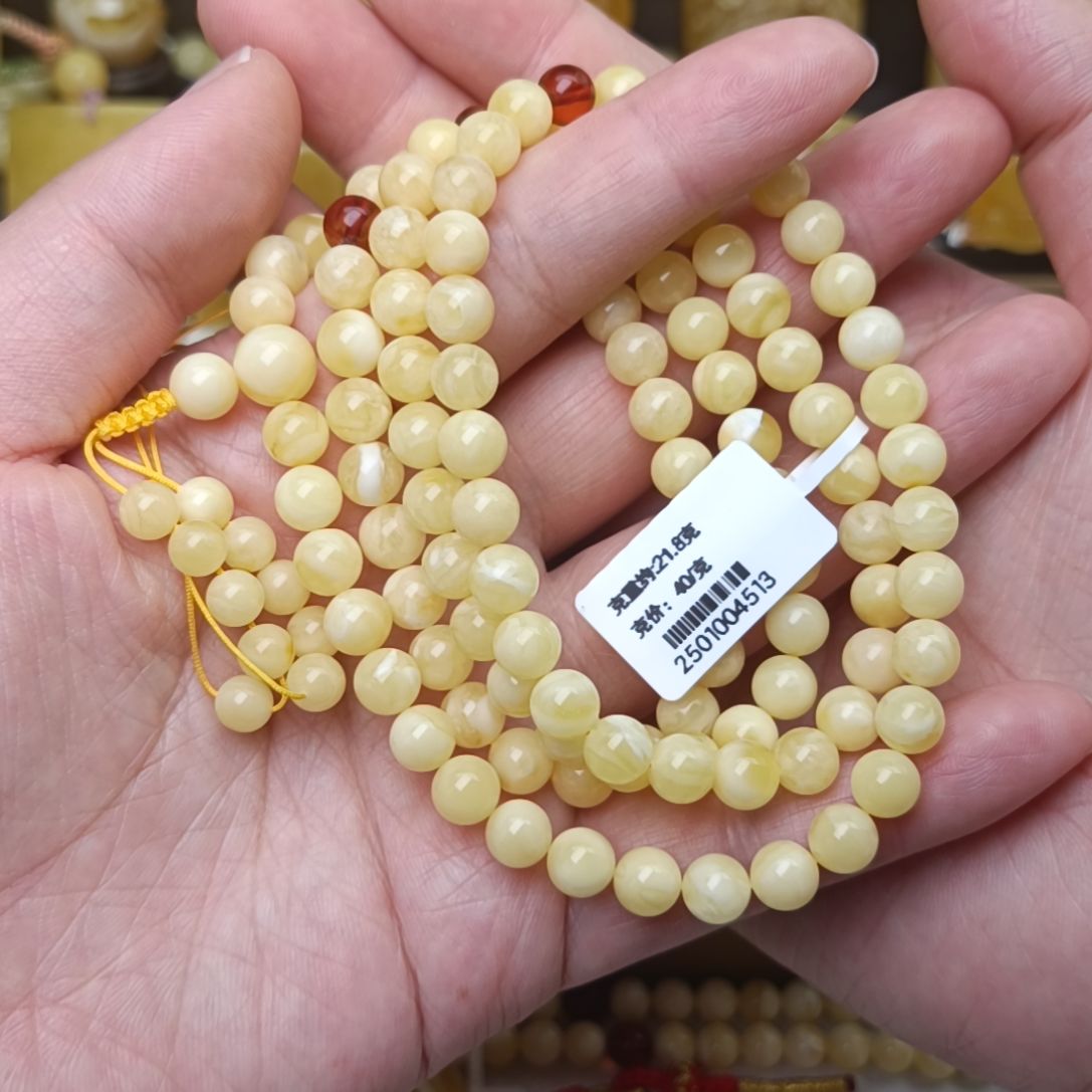 未镶嵌蜜蜡颈饰6大加108浓奶豆
