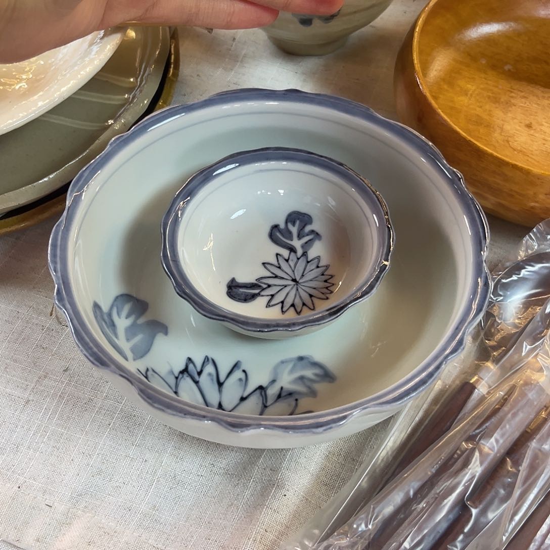 瓷片蓝色花瓣子母钵子33